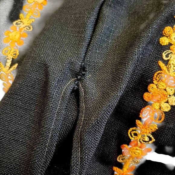 Caftan, Black w Gold & Orange Embroidery Cotton/Poly Textured Tunic Dress NEW w - Picture 12 of 12